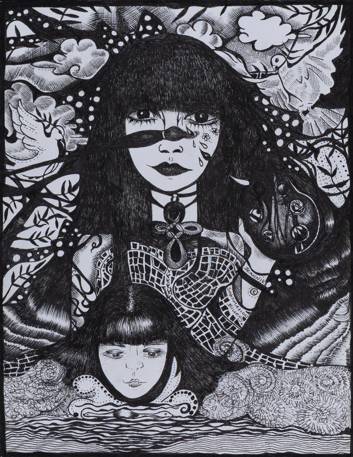 Jeannie Campbell Sublimation Blues £380 Pen and ink